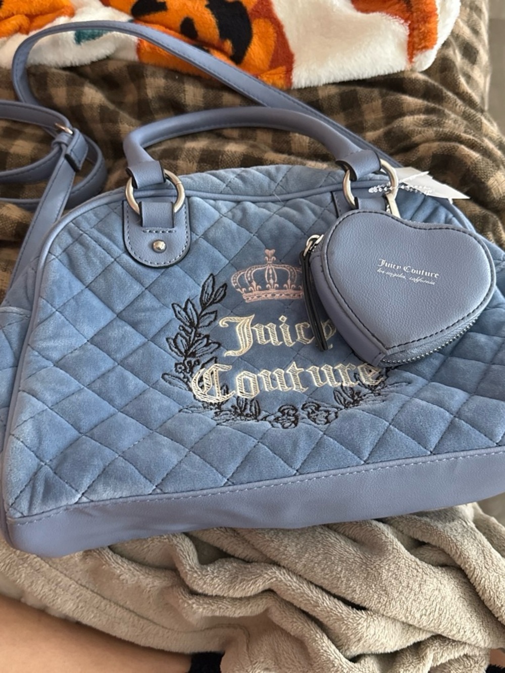 Juicy Couture Light Blue Quilted Satchel with Heart Coin Pouch